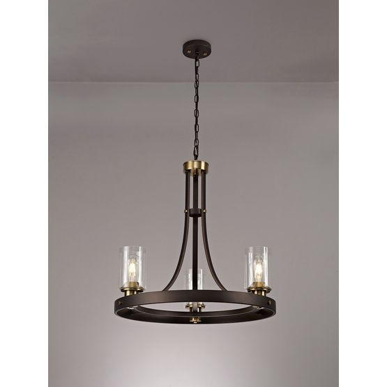 Mira 3 Light E27 Pendant Light with Brown Oxide/Bronze &amp; Clear Glass Shades