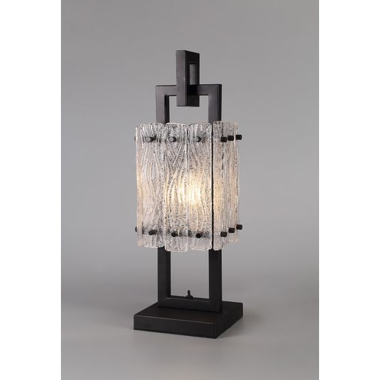 Selena Table Lamp, 1 Light E27, Matt Black/Crystal Sand Glass