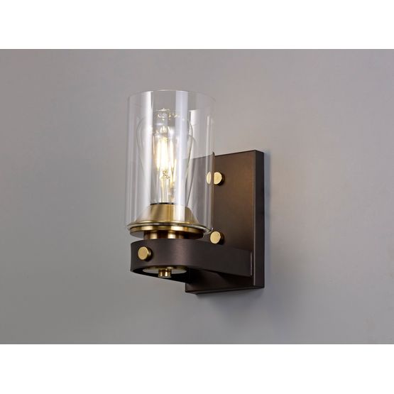 Mira Wall Lamp 1 Light E27, Brown Oxide/Bronze With Clear Glass Shades