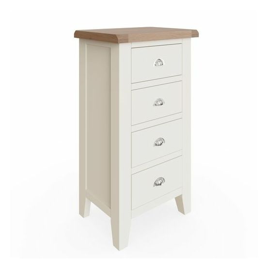 Tay Bedroom-White 4 Drawer Narrow Chest 55 x 40 x 100 cm