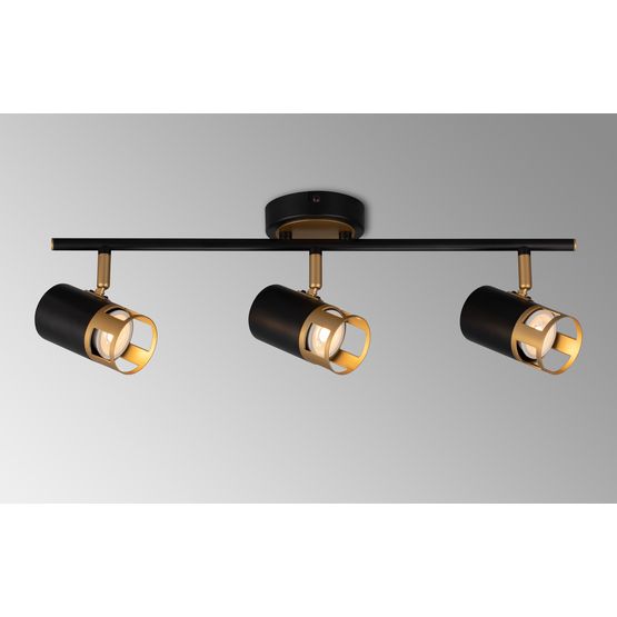 Abbey Linear Bar GU10, Black / Painted Gold 3 Light Ceiling Spotlight