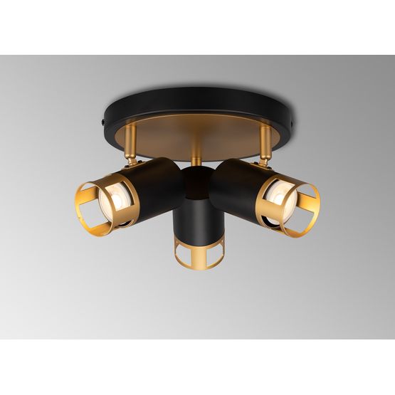 Abbey 3 Light Round Spotlight GU10, Black / Painted Gold