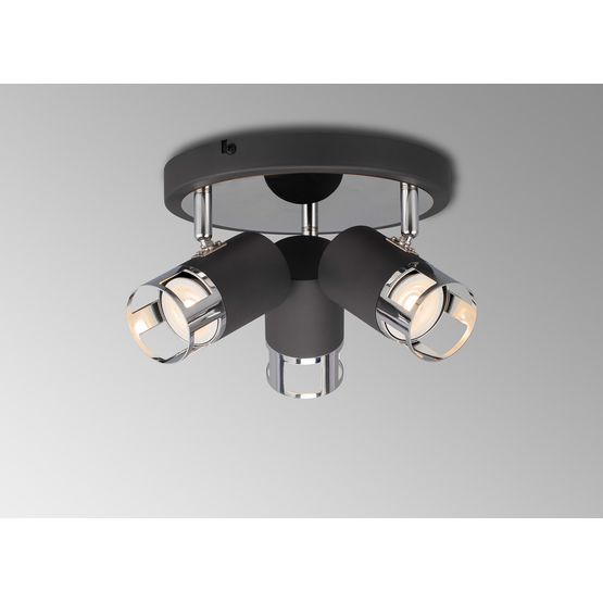 Abbey 3 Light Round Spotlight GU10, Graphite / Polished Chrome