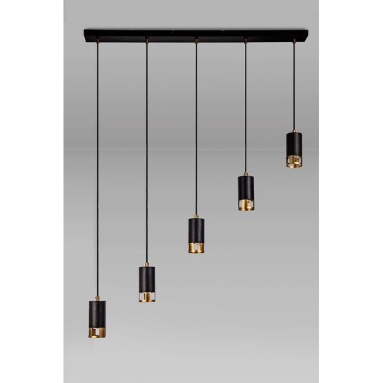Abbey Black / Painted Gold GU10, 5 Light Bar Linear Pendant Light