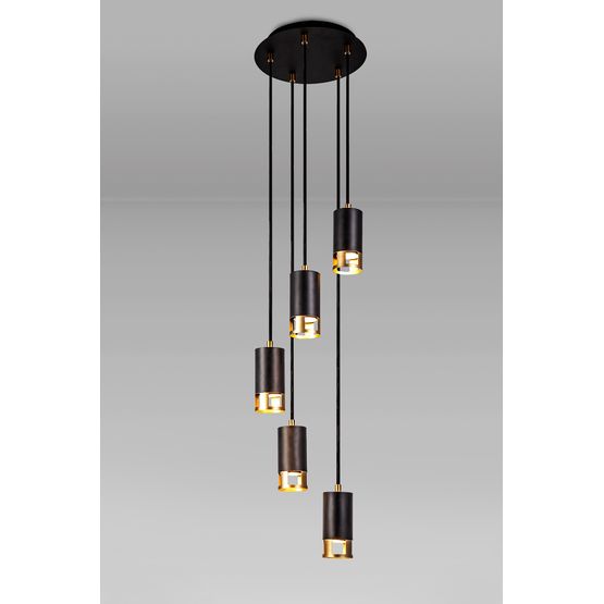 Abbey 5 Light Round Pendant GU10, Black / Painted Gold