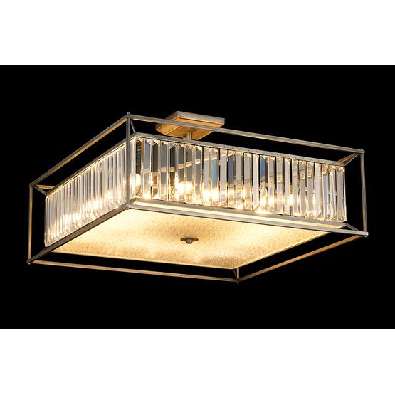 Adele Fixed Pendant / Semi Ceiling, 12 x E14, Pewter / Clear / Grain Glass