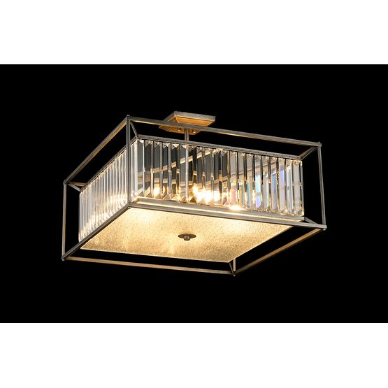 Adele Fixed Pendant / Semi Ceiling, 6 x E14, Pewter / Clear / Grain Glass