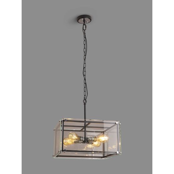 Eden Pendant, 4 Light E27, Matt Black / Chrome / Clear Glass