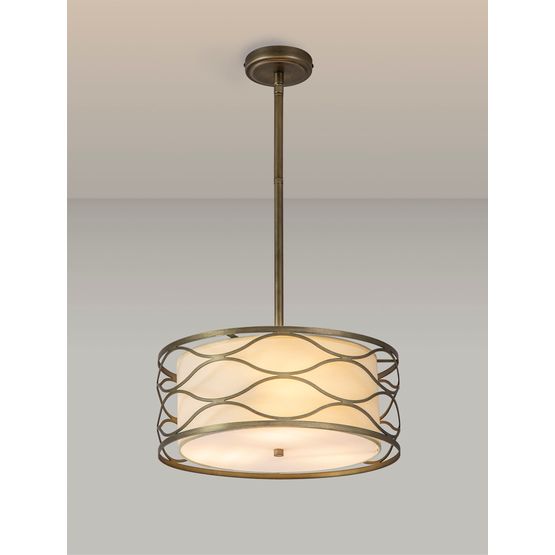 Edith Pendant / Convertible To Semi Flush 5 Light E14 Aged Gold / Cream Fabric Shade