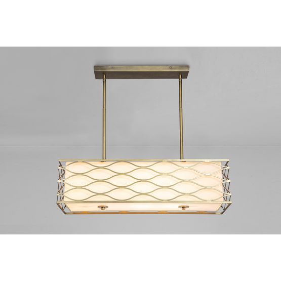 Edith Rectangle Pendant / Convertible To Semi Flush 5 Light E14 Aged Gold / Cream Fabric Shade