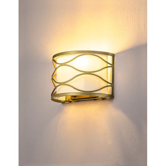 Edith Wall Lamp 2 Light E14 Aged Gold / Cream Fabric Shade