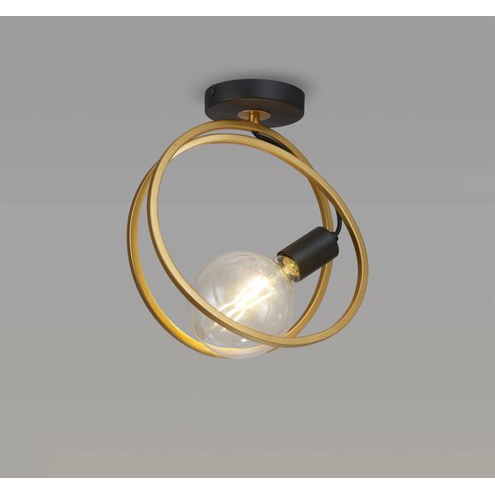 Lyra Double Ring Ceiling Flush, 1 Light E27, Matt Black / Painted Gold, G95/120 Lamp Recommended