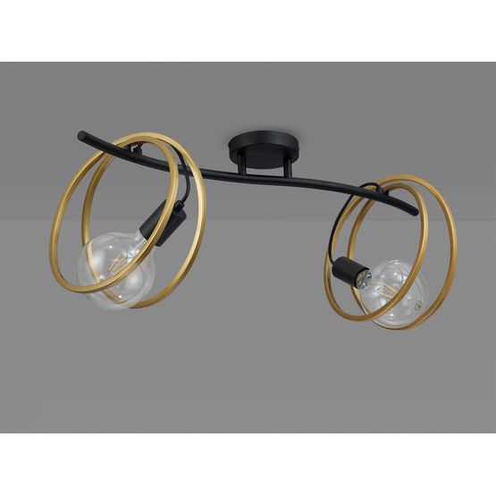 Lyra Double Ring Ceiling Flush, 2 Light E27, Matt Black / Painted Gold, G95/120 Lamp Recommended