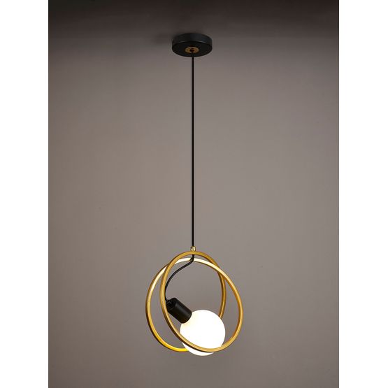 Lyra Double Ring Single Pendant, 1 Light E27, Matt Black / Painted Gold, G95/120 Lamp Recommended