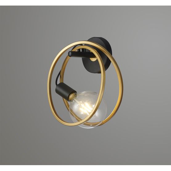 Lyra Double Ring Wall Lamp, 1 Light E27, Matt Black / Painted Gold, G95/120 Lamp Recommended