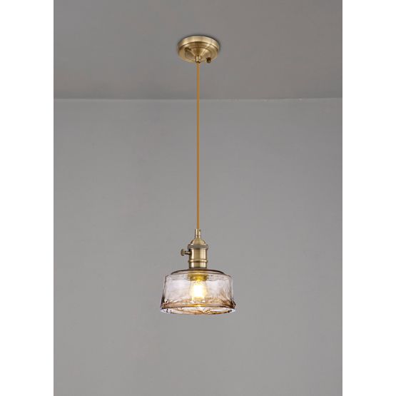 Marion Switched Pendant 1.5m, 1 x E27, Antique Brass / Golden Brown Braided Cable / Brown Bowl Glass