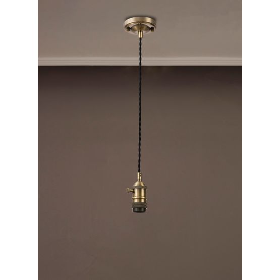 Marion Switched Pendant Light Kit 1.5m, 1 x E27, Antique Brass / Black Twisted Cable