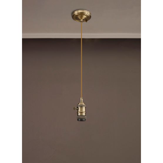 Marion Switched Pendant Light Kit 1.5m, 1 x E27, Antique Brass / Golden Brown Braided Cable