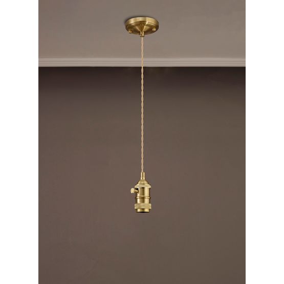 Marion Switched Pendant Light Kit 1.5m, 1 x E27, Brass / Pale Gold Twisted Cable