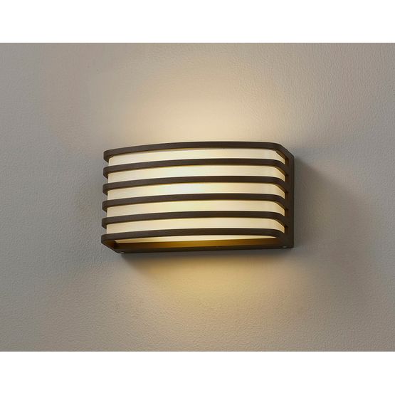 Olive Wall Lamp, 1 x E27, IP54, Matt Brown/Opal PC Shade, 2yrs Warranty