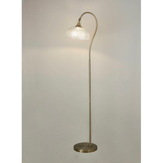 Shelby Floor Lamp 1 Light E27 Antique Brass / Prismatic Glass