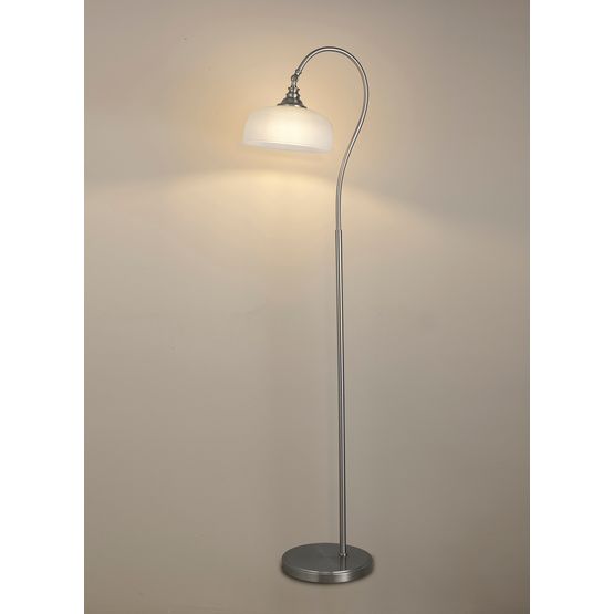 Shelby Floor Lamp 1 Light E27 Satin Nickel / Frosted Glass