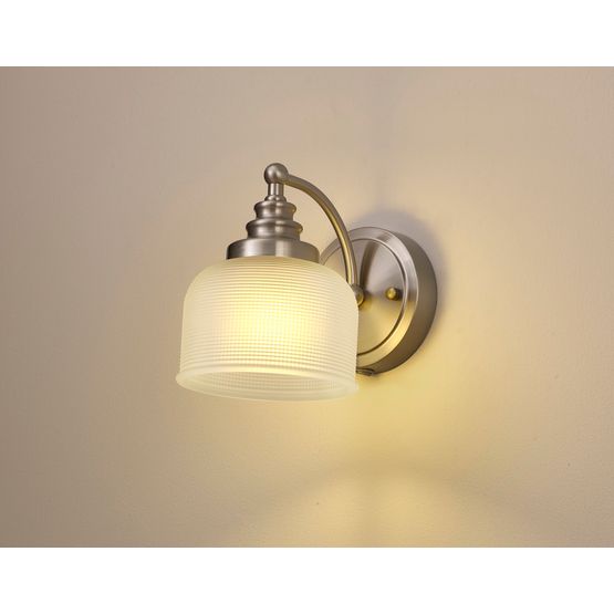 Shelby Switched Wall Lamp 1 Light E27 Satin Nickel / Frosted Glass