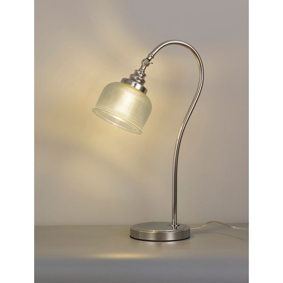 Shelby Table Lamp 1 Light E27 Polished Nickel / Prismatic Glass