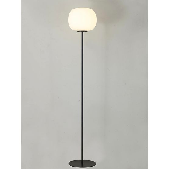 Shell Medium Oval Ball Floor Lamp 1 Light E27 Matt Black Base With Frosted White Glass Globe