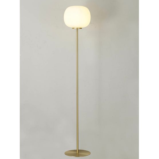 Shell Medium Oval Ball Floor Lamp 1 Light E27 Satin Gold Base With Frosted White Glass Globe