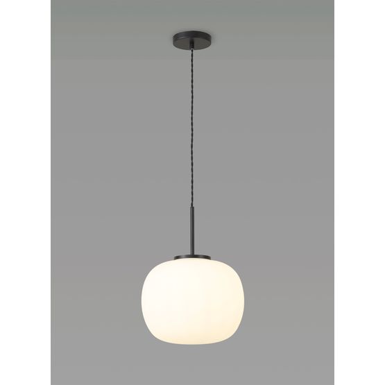 Shell Medium Oval Ball Pendant 1 Light E27 Matt Black Suspension With Frosted White Glass Globe