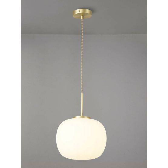 Shell Medium Oval Ball Pendant 1 Light E27 Satin Gold Suspension With Frosted White Glass Globe
