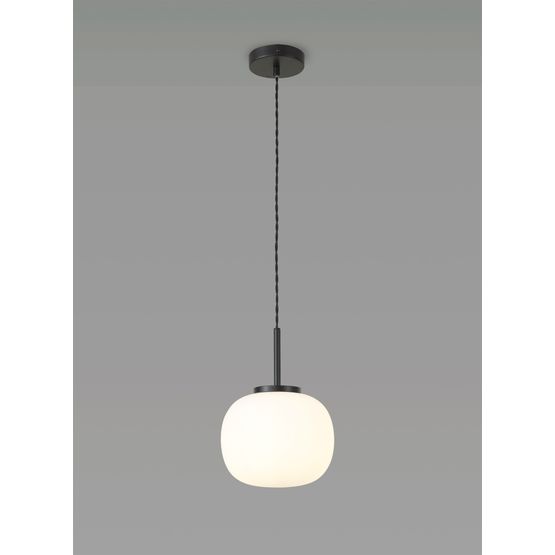 Shell Small Oval Ball Pendant 1 Light E27 Matt Black Suspension With Frosted White Glass Globe