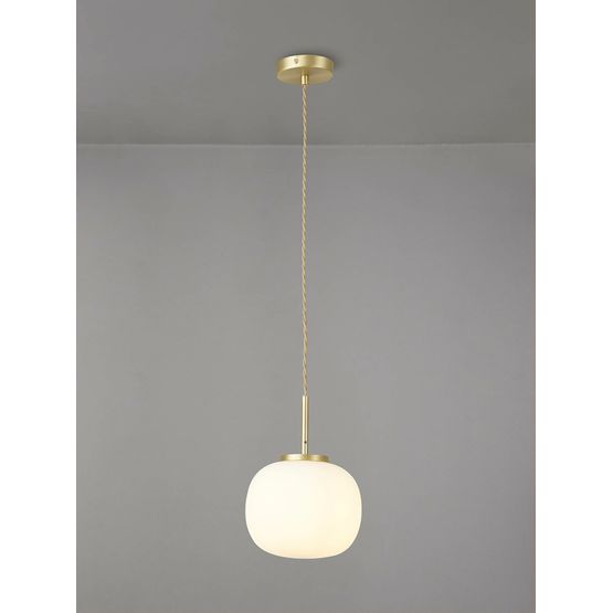 Shell Small Oval Ball Pendant 1 Light E27 Satin Gold Suspension With Frosted White Glass Globe