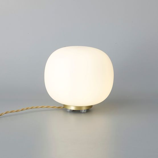 Shell Small Oval Ball Table Lamp 1 Light E27 Satin Gold Base With Frosted White Glass Globe