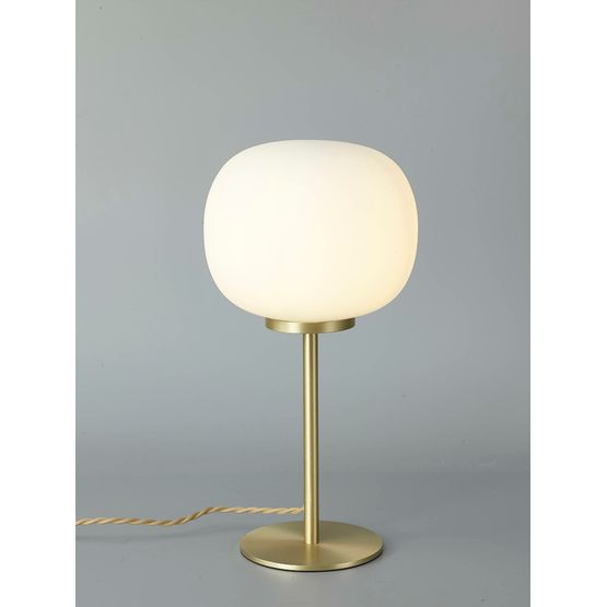 Shell Small Oval Ball Tall Table Lamp 1 Light, E27 Satin Gold Base, With Frosted White Glass Globe