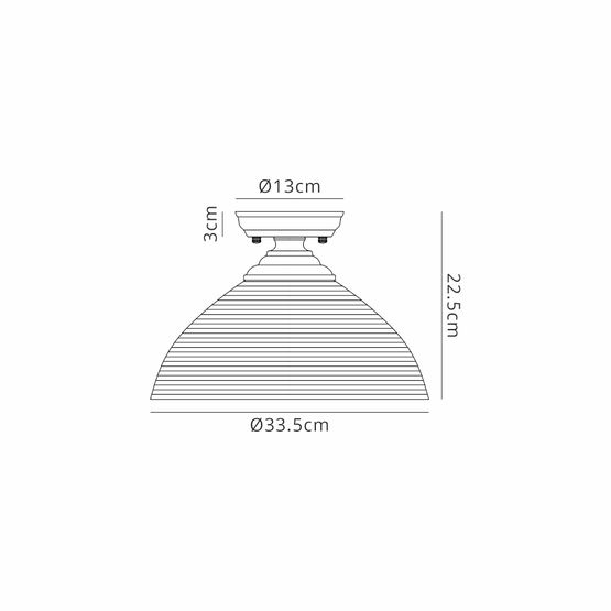 Talusia 1 Light Flush Ceiling E27 With Round 33.5cm Prismatic Effect Glass Shade Antique Brass/Clear