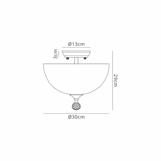 Talusia 2 Light Semi Flush Ceiling E27 With Round 30cm Prismatic Effect Glass Shade Antique Brass/Clear