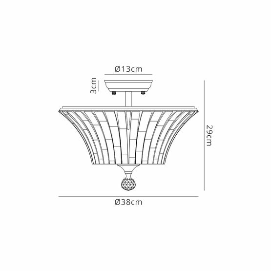 Talusia 2 Light Semi Flush Ceiling E27 With Round 38cm Patterned Glass Shade Satin Nickel/Clear