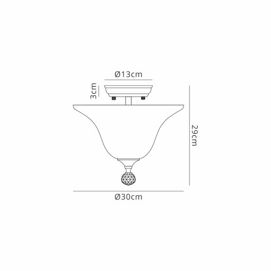 Talusia 2 Light Semi Flush Ceiling E27 With Smooth Bell 30cm Glass Shade Antique Brass/Clear