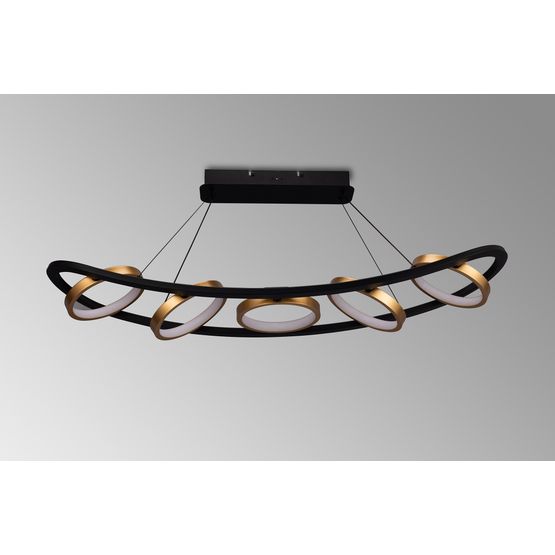 Violet Linear Pendant, 5 Ring, 36W LED, 3200K, 2200lm, Satin Black / Gold, 3yrs Warranty