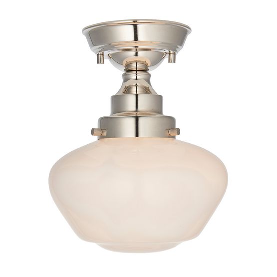 Abberly Semi Flush Bright Nickel Plate &amp; Opal Glass Ceiling Light