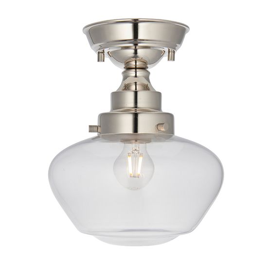 Abberly 1 Light Semi Flush Bright nickel plate &amp; clear glass
