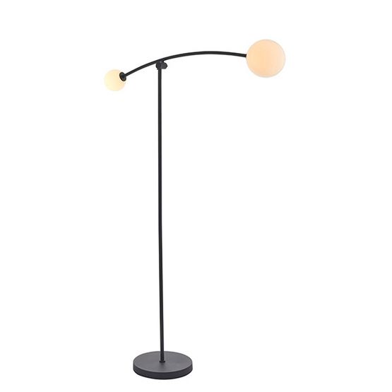 Abram 2 light floor lamp Textured matt black &amp; gloss opal glass
