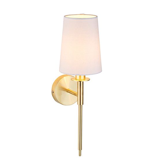 Aclare wall light Satin brass plate &amp; vintage white fabric