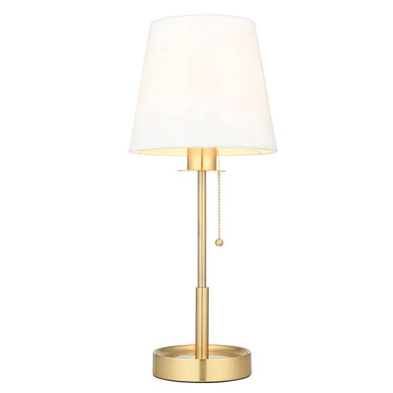 Aclare table lamp Satin brass plate &amp; vintage white fabric