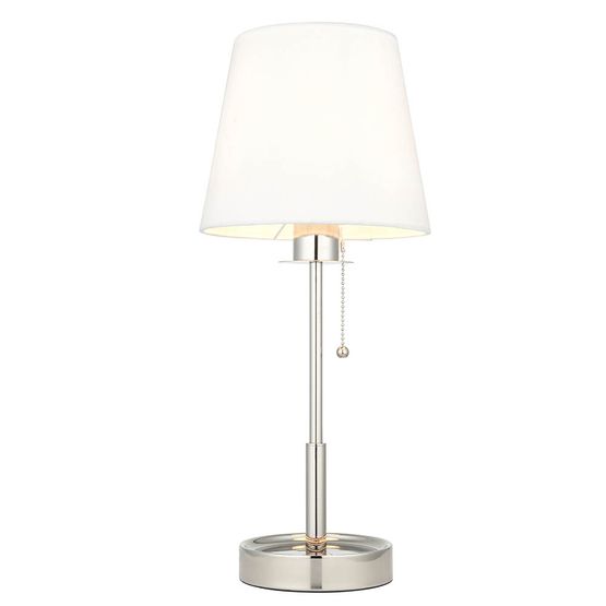Aclare table lamp Bright nickel plate &amp; vintage white fabric