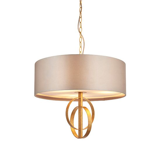 Aldwych 3 light Pendant Antique gold leaf &amp; mink satin fabric