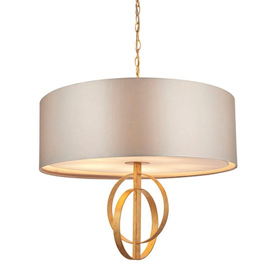 Aldwych 5 light Pendant Antique gold leaf &amp; mink satin fabric