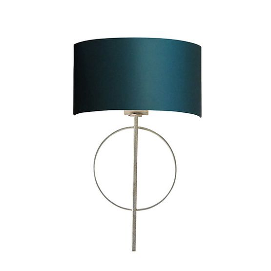Aldwych Wall Lamp with Antique Silver Leaf &amp; Teal Satin Fabric